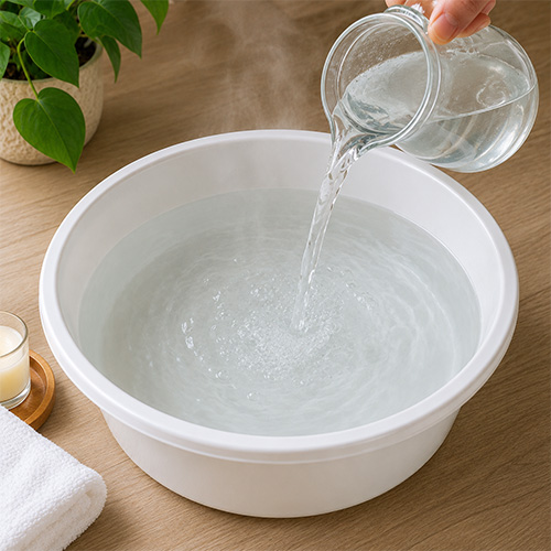 A basin being filled with warm water